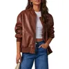 Women's Leather Women Faux Shirt Jacket With Pockets Moto Biker Coat Solid Color Long Sleeve Jackets Motorcycle Streetwear