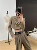 Pantalon de deux pièces pour femmes Dames Crop Brown Old Money Look Style Esthétique Blazer Set Femmes Haute Qualité Vintage Streetwear Tenues pour