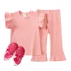 Été Enfants Côtelé Vêtements Ensemble Enfant En Bas Âge À Manches Courtes Haut Pantalon Décontracté Loungewear Deux Pièces Boutique Enfants Vêtements M4293