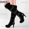 Bottes mode femmes bottes gothiques classiques Cosplay noir cuir végétalien genou hauts arcs Punk bottes femme T231121