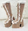 warmer Winter Women Snow Boots Platform Wedge High Heel Faux Fur Lady Shoes Female Plush Warm Non-slip Mid Calf Boots Goth Shoes