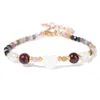 Strand Faceted Tourmaline Beads Bracelet Heart White Mother Of Pearl Shell Garnet Charm Adjustable Chain Bangles For Women