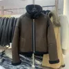 Skórzana skóra 2023 Zimowa kurtka Shearling Oryginalna owczacza płaszcz grube ciepłe płaszcze Moto Lady