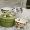Designer Dog Bowls Ceramic Pet Bowl med klassiska bokstäver Tunga icke -slip Ceramic Cat Dish Dogs skålar för mat och vatten svart blomma