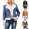 Women's Leather Women Warm Jacket Fashion Plush Cropped Coat With Pockets Zip Up Lapel Fall Winter Outwear