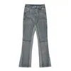 Pantalon Jeans Homme Coton Lavé Gris Noir Rétro Denim Pantalon à Cloche Taille Moyenne Casual Lâche Épissage Froissé Quatre Saisons Universel