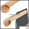 Spoons Flatware Kitchen Dining Bar Home Garden Spoon Wood Coffee Scoop With Bag Clip Tablespoon Solid Beech Wooden Measuring Drop Del Dhnpl