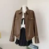 Cappotto in PU sintetico corto marrone vintage in pelle da donna donna primavera autunno casual bavero manica lunga giacca da motociclista da motociclista femminile streetwear