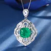 Pendant Necklaces EYIKA Vintage Fusion Stone Zircon Hollow Flower Necklace Women Square Imitation Ruby Emerald Wedding Jewelry