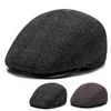 Berets Autumn and Winter Men's Beret Warm Protective Ear Tweed Cap Sunshade Cotton Octagonal Old Man Forward Painter's 230421