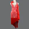 Stage Draag Latin Dance Dress Women Rhinestone Red met Float Fringe Party Dancer Professionele competitie Jurken VDB136Stage