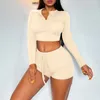 Women's Tracksuits 2023 Autumn Tight Navel-Baring Long-Sleeved Tops High Waist Hip Covering Shorts Set