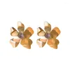 Stud Earrings MENGJIQIAO Korean Fashion Stacked Flower For Women Girls Simple Matte Gold Color Metal Brincos Jewelry Gifts