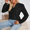 Women's Blouses Lady T-shirt Chic Applique Pullover Stylish V Neck Soft Solid Color Mid Length Blouse For Casual Ol Commute