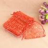 Takı Torbaları 50pcs 7x9 9x12 10x15 13x18cm Altın Renkli Kirpik Desen Organza Partisi Düğün Şeker Paketi Drawstring Hediye Çantası