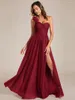 Party Dresses Elegant Evening Backless One Shoulder Pleated Split Tulle Floor-Length 2023 Ever Pretty Of Burgundy Bridesmaid