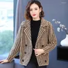 Pele feminina houndstooth xadrez xadrez casaco fofo jaqueta 2023 designer de luxo preto e branco verificar casaco feminino