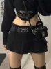 Skirts Sweetown Goth Black Denim Micro Mini Shorts Rok Lage taille Y2K Grunge Skirts Dames 2022 Spring Koreaanse mode Witte Jean Rok P230422