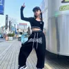 Stage Wear Kpop Girls Jazz Dance Costume Hip Hop Abiti per colture nere Topsude Concert Sude per esibizione moderna DNV17568