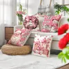 Cuscino/Cuscino decorativo Alce rosa Fodera per cuscino natalizio Set di 4 Fodera per cuscino in lino con stampa di lettere Decorazione natalizia per soggiorno Fodera per cuscino per divano 231122