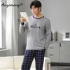 Mäns sömnkläder Big Size Men Pyjamas Autumn Winter Chic Gentleman PJS Fashion Mens Casual Sleepwear Plaid Pants Cotton Pijama Set for Boy 231122