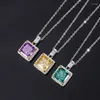 Pendants Spring Qiaoer Vintage 925 Sterling Silver 10 10MM Square Cut Synthesis Ruby Sapphire Emerald Paraiba Tourmaline Pendant Necklace