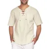 Мужские футболки летние льняные футболки с короткими рукавами с короткими рукавами с v-образным вырезом и кружевом Oversize для женщин, мужчин и женщин, мужские топы, футболки, одежда 230422