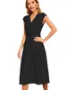 Casual Dresses Nice-Forever Spring Women Fashion Solid Black Color With Sash Formal Business Office Elegant A-line Dress A353