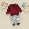 Clothing Sets 2023 0-3Y Casual Toddler Baby Boys Spring Fall Long Sleeve Sweatshirt Tops And Striped Drawstring Sweatpants Set