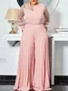 Tute da donna Pagliaccetti S-5xl Abiti autunnali Donna Rosa Moda Taglie forti Tuta Pagliaccetti pieghettati a maniche lunghe Abiti eleganti Goccia all'ingrosso 230421