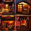 Doll House Accessories DIY Wooden Japanese Store Book Nook Resfl Insert Kits Miniature Dollhouse with Furniture Cherry Blossoms Bookends Toys Higdts 230422