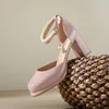 Kleiderschuhe Pink Mary Jane Frauen High Heels Herbst Lolita Vintage Perlen Französisch Single süßes cooles Mädchen MUSS-HAVE