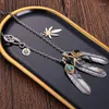 Kettingen Hanger Kettingen QN Takahashi Goro Stijl Natuurlijke Turquoise Veer Ketting Dames Heren Te Hoek Ketting Set Trui Paar