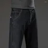 Erkek kot pantolon 28 44 46 Sonbahar Kış Kış Polar Sıcak İş Sıradan Streç Düzenli Uyum Denim Pantolon Erkek Kalınlaştırılmış Pantolon