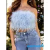 Kvinnors T-skjortor Bayline-Women Tube Tops Vuxen Fast Folic Folor Furry Decoration Sleeveless Off Axel rygglös Slim Fit Crop