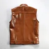 Men's Vests Brown Sport Genuine Leather Vest Real Cow Skin Plus Size Sleeveless Motorcycle Coat Zipper Biker Male Waistcoat 7XL