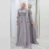 Etniska kläder Islam Ramadan Abaya Europe och Amerika mjuk midja elegant satinrock femme stor gunga kvinnklänning utan headscaf