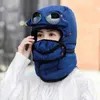 Szerokie brzegowe czapki wiadro zimowy czapka bombowca z okularami maski wiatroodporne Hood Rosyjski ciepły earflap traper dla dorosłych czapki narciarskie BALACLAVA 231121