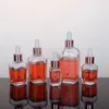 Frascos de perfume de óleo essencial de vidro transparente frasco conta-gotas quadrado com tampa de ouro rosa 10ml a 100ml Vbjgc