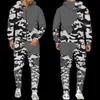 Tute da uomo Moda Camouflage Stampa Cerniera da uomo Felpa con cappuccio/Pantaloni/Tuta da esterno Abbigliamento sportivo militare Tuta Set Casual Caccia Abbigliamento da campeggio T231122