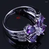 Cluster-Ringe Romantische Blume Lila Zirkonia Weiß CZ Versilberter Ring V0430