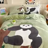 Bedding sets 3/4 PCS Children's Milk Flour Quilt Cover Ins Cute Cartoon Anime Panda Thick Double Sided Coral Flour 1.2/1.5/1.8m Bed Sheet 231122