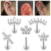 Stud Earrings 316L Steel Shiny Flower Tragus Earring With Internally Threaded Screw Ear Jewelry 1Pcs