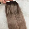 Balayage Tape in Remy Human Hair Extensions Ombre Donkerbruin tot Asblond Onzichtbare Tape ins Extension 100g/40st