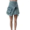 Jupes Joskaa Mode À Lacets Poche Non Stretch Denim Jupe Femmes Hipster Taille Haute Mini Été 2023 Femmes Bas Streetwear
