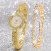 Montres-bracelets 2 pièces ensemble de luxe mode femmes montre alliage Bracelet dames Quartz montre-Bracelet strass Bracelet pour cadeau