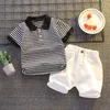 Kleding sets katoen zomer baby kinderen shorts denim broek suit t-shirt touw boy boy girl kids strips cartoon schattige kleding spul 0-5y 230422