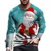 T-shirts hommes 3D Santa Claus Imprimer Chemise pour hommes Casual O-Cou T-shirt à manches longues Noël Harajuku Streetwear Mode surdimensionné X'mas