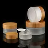 Frostat glas kosmetiska burkar hand/ansikte/kroppskrämflaskor resor storlek 20g 30g 50g 100 g med naturlig bambu cap pp inre täckning tdkeo