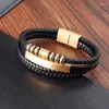 Charm Armbänder Herren Leder Geflochtenes Armband Edelstahl Magnetschnalle Mehrschichtige handgefertigte Armreifen Retro Einfacher Großhandel